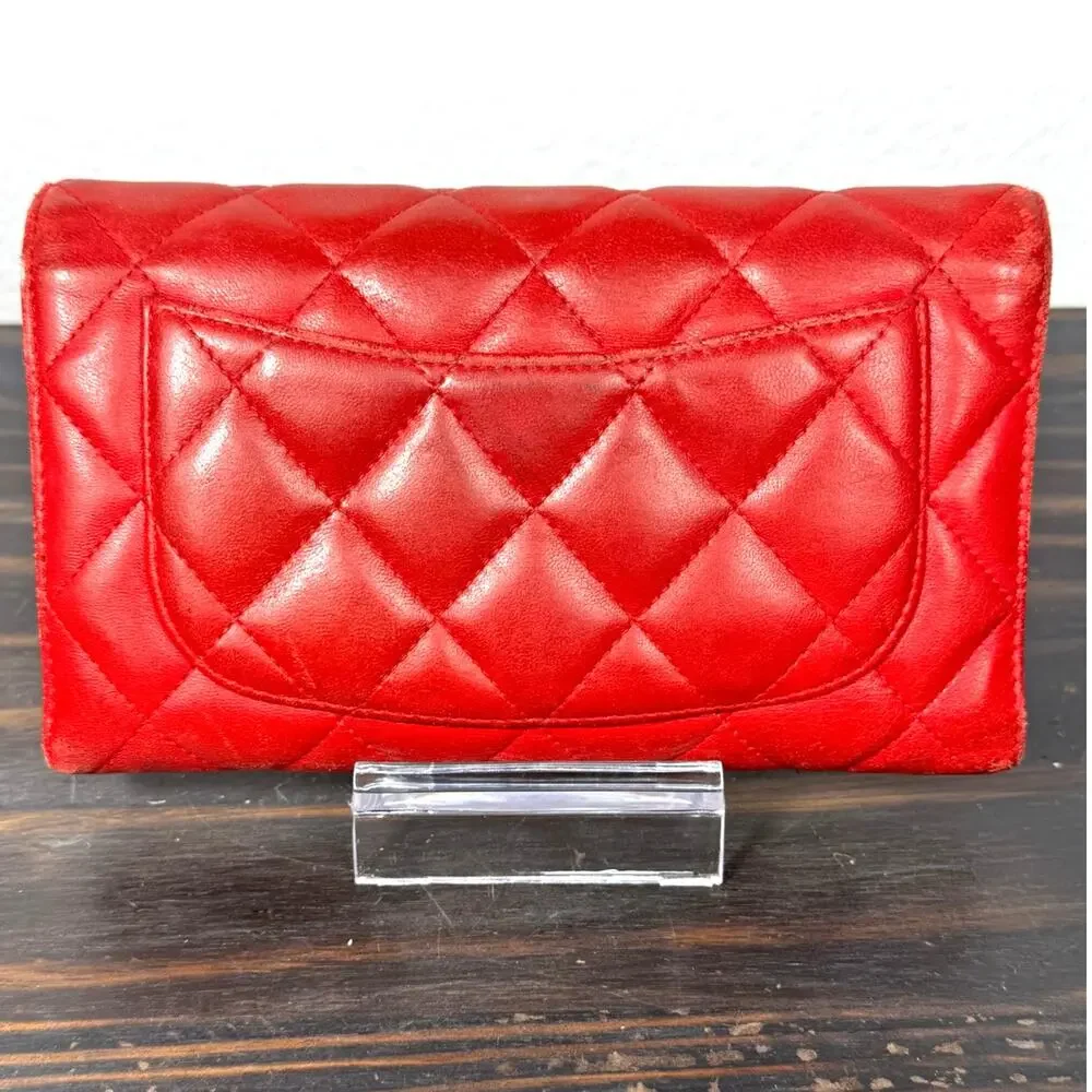 Chanel Quilted Caviar Lambskin Leather‎ Trifold Long Wallet